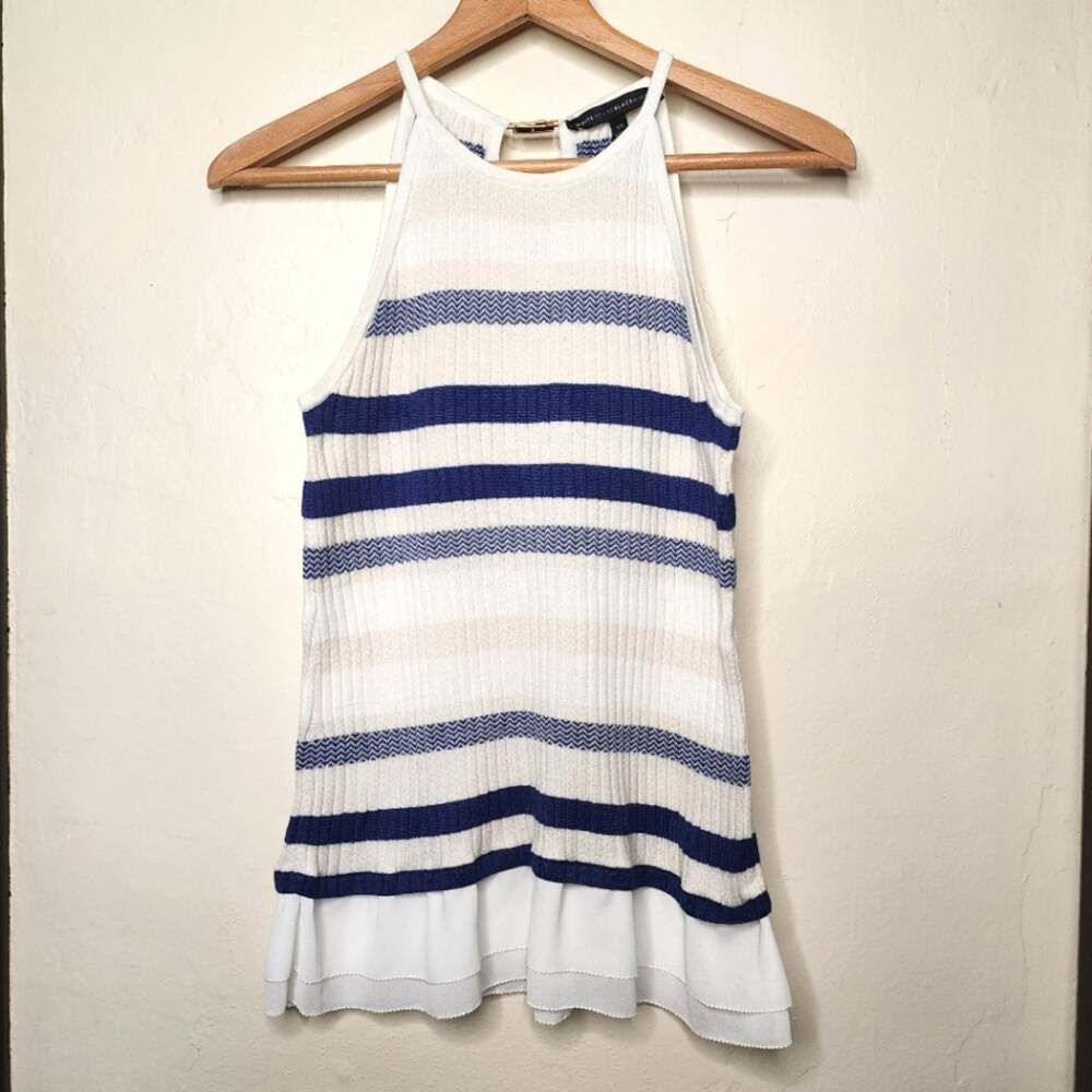 White House Black Market Blue Striped Sleeveless Sweater Top Size XS